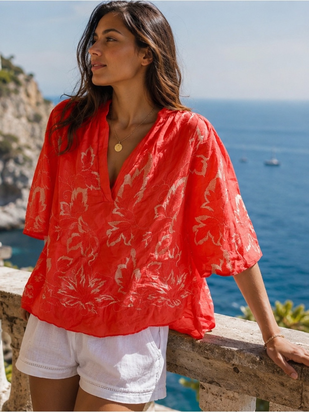 Coral Red Boho Blouse